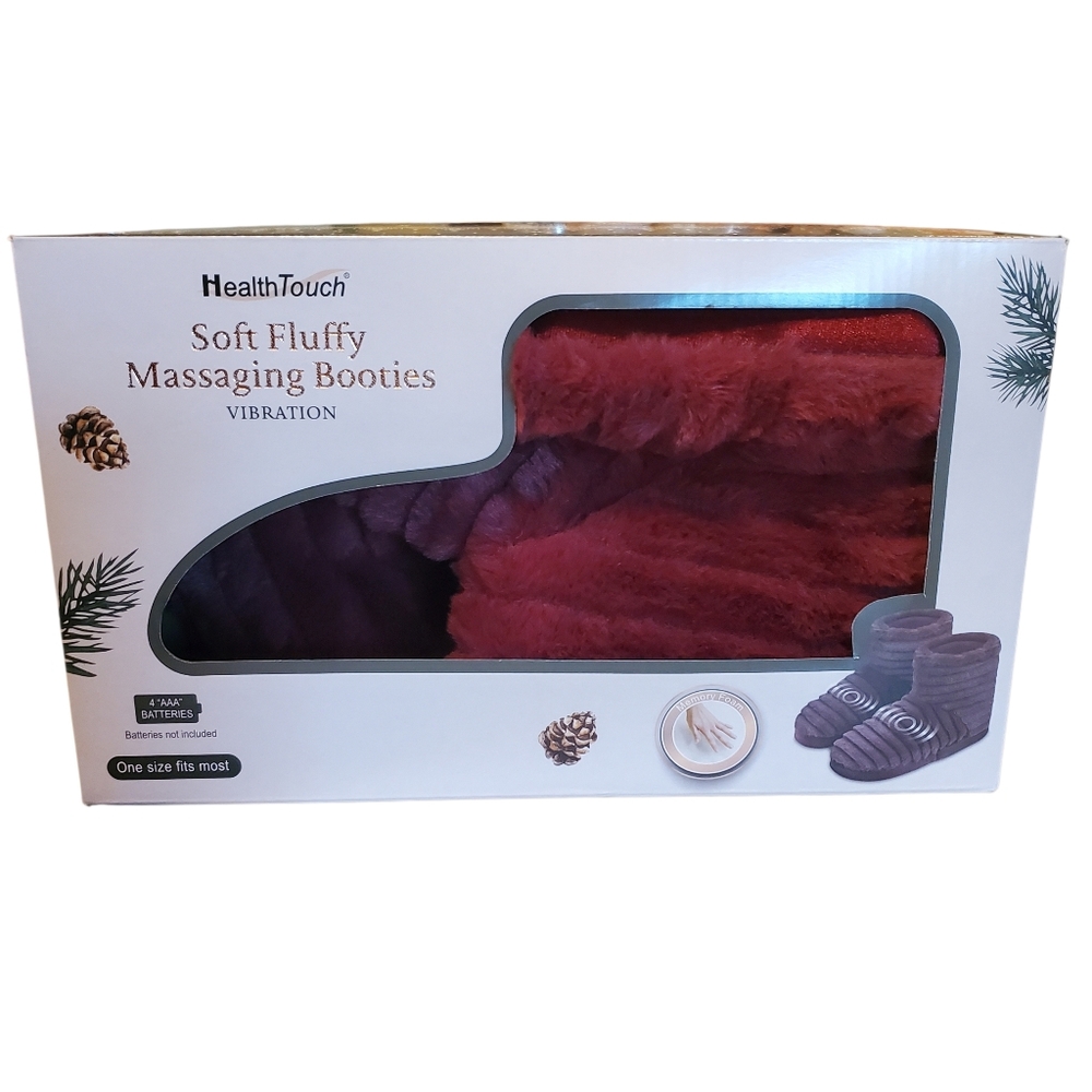 NWT Health Touch Soft Fluffy Massaging Booties Burgandy- One Size‎ Fits Most